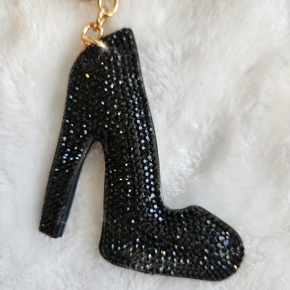 Black Glitter High Heel Keychain Bag Charm - Picture 2 of 3